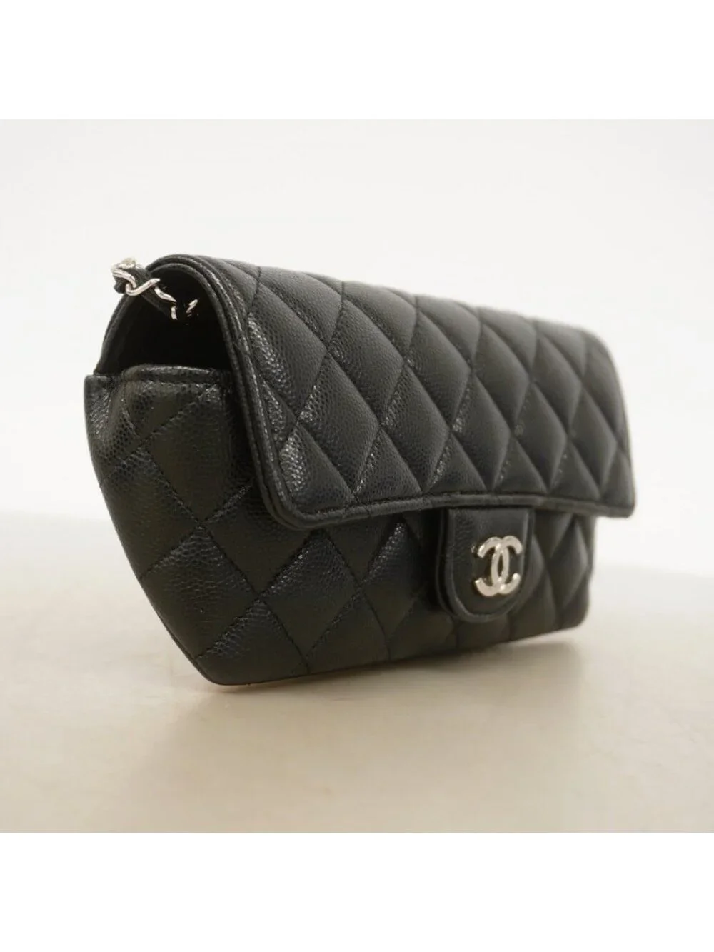 Chanel Eyewear Case Quilted Caviar Leather Black Silver